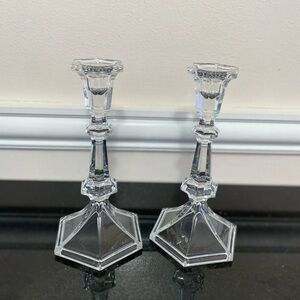 Vintage St George 24% Lead Crystal Clear Candle Stick Holders Set Of 2